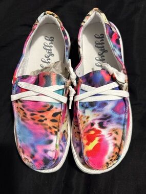 Casual Women's Tie-Dye Leopard Print Slip-On Sneakers - Pink Multi
